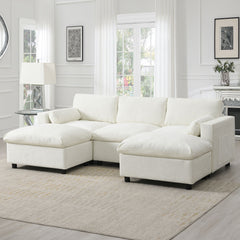 Modular Sectional With Storage Pockets, 5 Seat U Shaped Couch Set With Pillows, Free Combination Modern Cloud Sofa With 2 Movable Ottoman