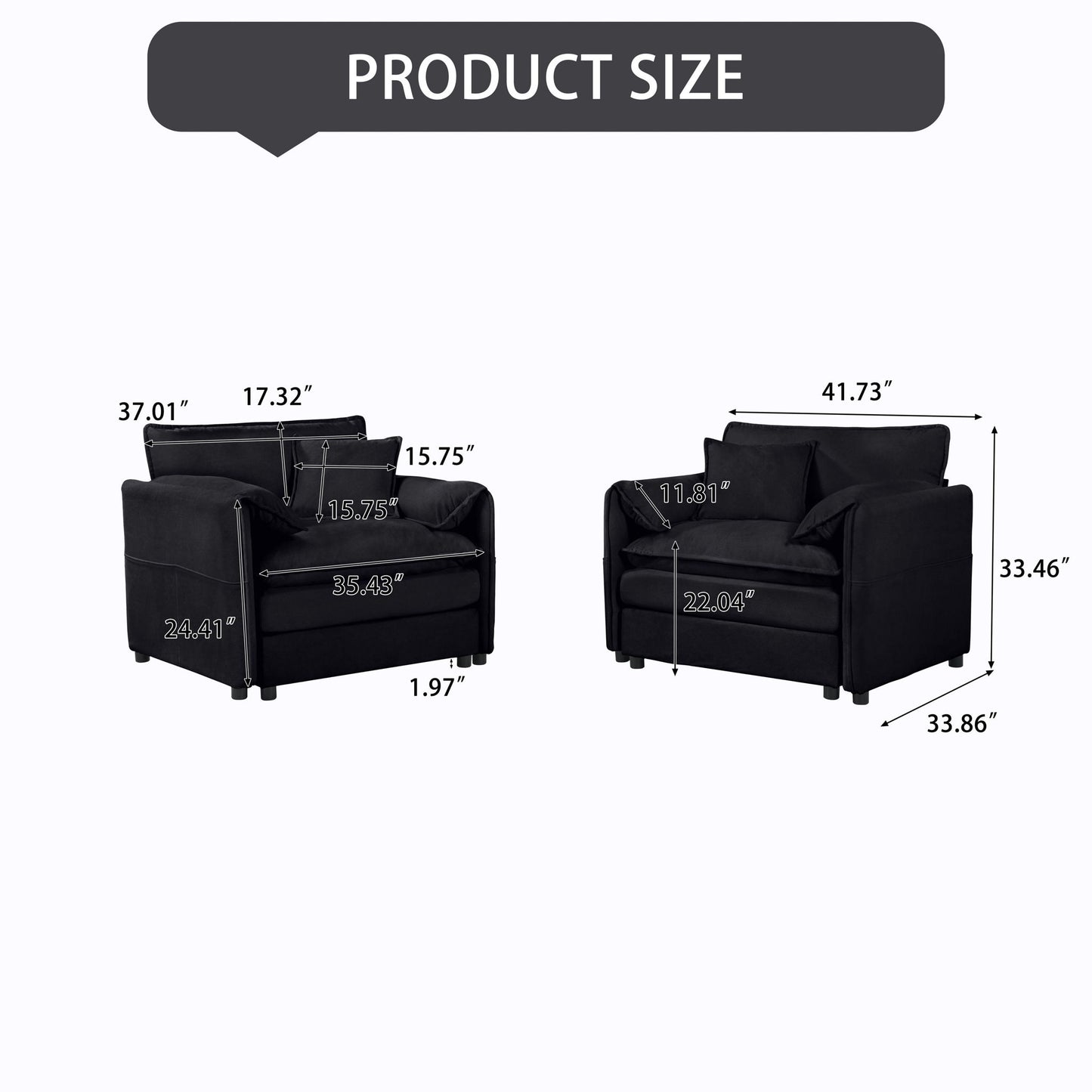 Modern Oversized Accent Chair, Comfy Single Sofa With Large Seat (Set of 2)