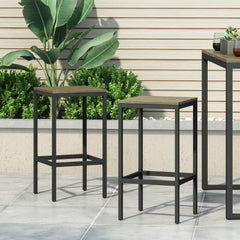 Outdoor Bar Stool With Slat Design And Metal Frame (Set of 2)