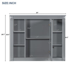 Wall Mounted Bathroom Storage Cabinet With Mirror, Cabinet With 6 Open Shelves And Adjustable Interior