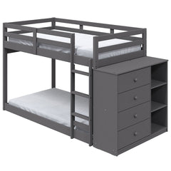 Gaston - Twin Over Twin Bunk Bed With 4 Drawers & 3 Compartments - Gray