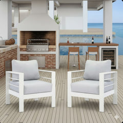 Modern All-Weather Patio Armchairs & Thick Cushions (Set of 2)