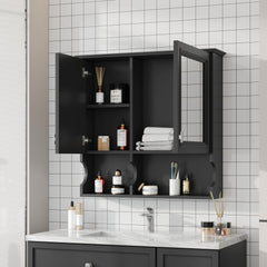 Wall Mounted Mirror Medicine Cabinet, Bathroom Storage With Doors And Open Shelves