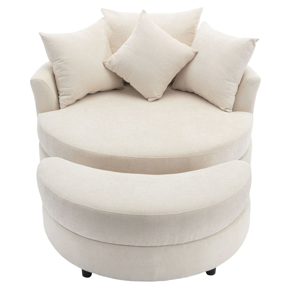 360° Swivel Accent Barrel Chair With Storage Ottoman & 4 Pillows, Modern Leisure Chair Round Accent For Living Room