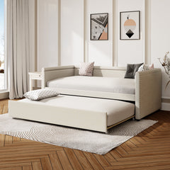 Modern Style Upholstered Daybed With Trundle For Guest Room, Small Bedroom
