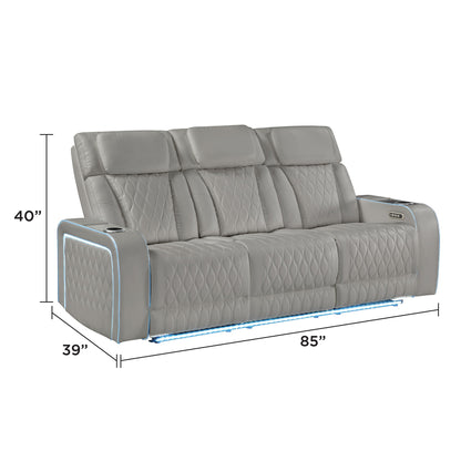 Electra - Power Reclining Sofa With Power Headrests, Drop Down Table, Reading Light, Massage, LED Lighting And USB Control