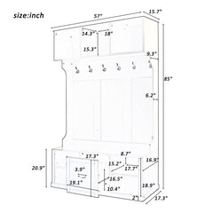 Hall Tree With 6 Hooks, Coat Hanger, Entryway Bench