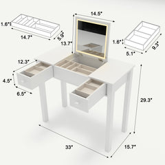 Vanity Table With LED Lights, Flip-Top Mirror And 2 Drawers, Jewelry Storage