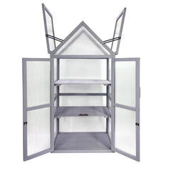 Mini Greenhouse Kit, Outdoor Small Green House, Wood, Plant Stand For Indoor Garden & Patio Balcony Apartments Porch Terrace Outsid Accessories, Uv-Resistant - Gray