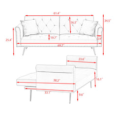 Luxurious Velvet Sofa Bed With Nail Head Trim And Matching Pillow