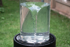Heavy Cement Round Ribbed Outdoor Water Fountain With Light - Black White
