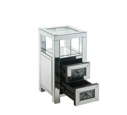 Noralie - 24" Accent Table - Clear Glass, Mirrored & Faux Diamonds