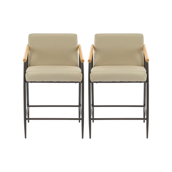 Mid Century Modern Counter Stool Set With Espresso Metal Frame - Khaki