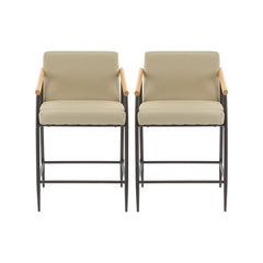 Mid Century Modern Counter Stool Set With Espresso Metal Frame - Khaki