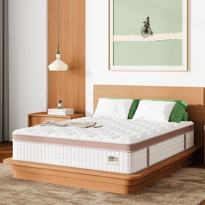 12" Firm Hybrid Mattress, Gel Memory Foam & Pocket Springs, Pressure Relief, Motion Isolation, Ergonomic Bed - White - King