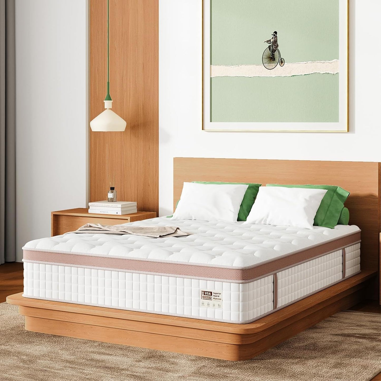 14" , Firm Hybrid Mattress, Gel Memory Foam & Pocket Springs, Pressure Relief, Motion Isolation, Ergonomic Bed - White - King