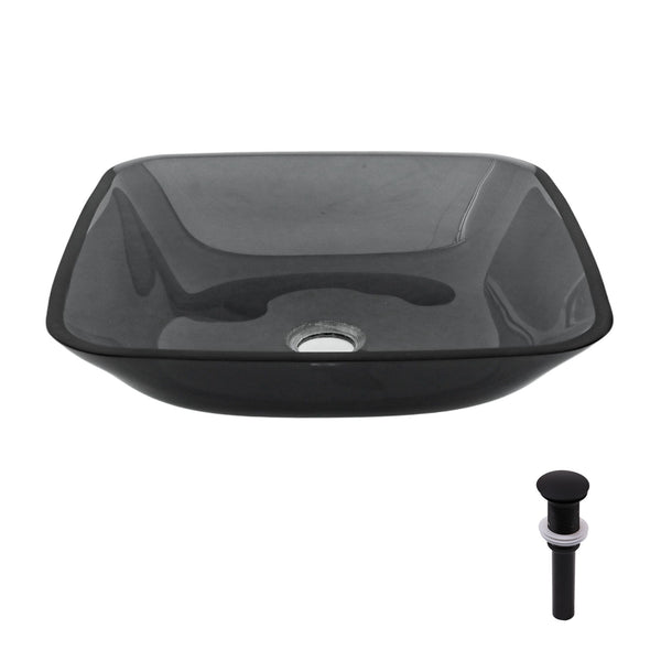 Square Vessel Sink For Bathroom, Above Counter Design With Pop Up Drain, Smooth Rounded Edges - Gray