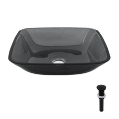 Square Vessel Sink For Bathroom, Above Counter Design With Pop Up Drain, Smooth Rounded Edges - Gray