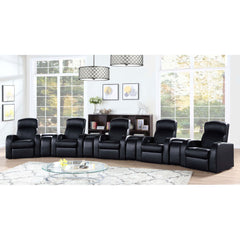 9 Piece Home Theater Seating Set With Recliners And Wedge Consoles - Black