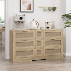 Elegant Rattan Locker With 9 Drawers, Metal Handles