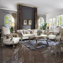 Dresden II - Chair With Pillow - Pearl Synthetic Leather /Fabric & Gold Patina