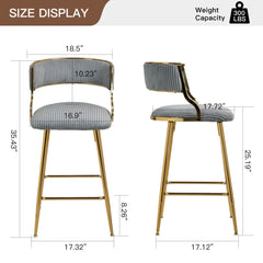 Counter Height Bar Stools With Powder Coating Base And Footrest (Set of 2) - Beige