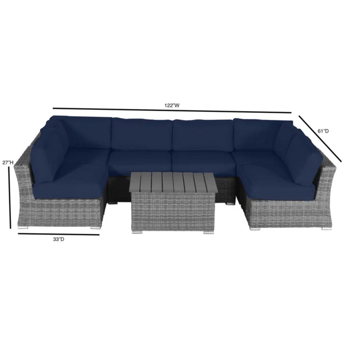Wicker Sectional Sofa With Cushions And Table