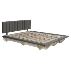 Upholstered Floating Hydrualic Platform Bed With LED Light And USB Port