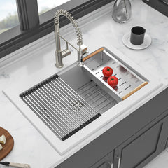 Quartz Kitchen Sink 30" X 22" Granite Composite Workstation Drop In Sink - White