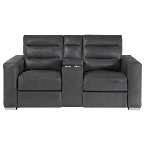 Yamein - Power Reclining Loveseat With Bookcase Arms And LED Lights - Charcoal