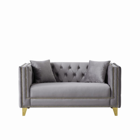 2 Seater Deep Seat Sofa, Sofa With Button Nailhead, Square Arm Couches, Furniture For Living Room - Gray
