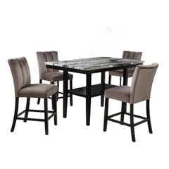 5 Piece Counter Dining Set, Dining Table With Bottom Shelf And 4 Side Chair Set - Black / Brown