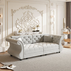 Oversized Chesterfield Pull Out Sofa Bed, Roll Arm Couch With Flower Tufting For Living Room