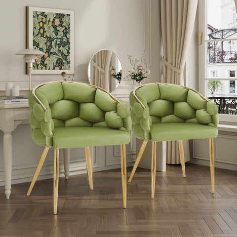 Luxury Handmade Accent Chair (Set of 2) With Gold Legs, Modern Green Velvet Armchair For Living Room And Bedroom - Green