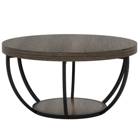 2 Tier Circle Coffee Table With Storage Shelves