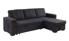Toby - Woven Fabric Reversible Sleeper Sectional Sofa With Storage Chaise Cup Holder Charging Ports And Pockets