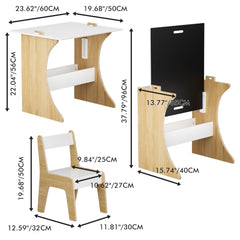 Table Set With 1 Chair, Multifunctional Study Table Convertible Top For Study Drawing & Play - White