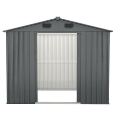 Outdoor Storage Shed, Galvanized Steel Garden Shed With 4 Vents & Double Sliding Door