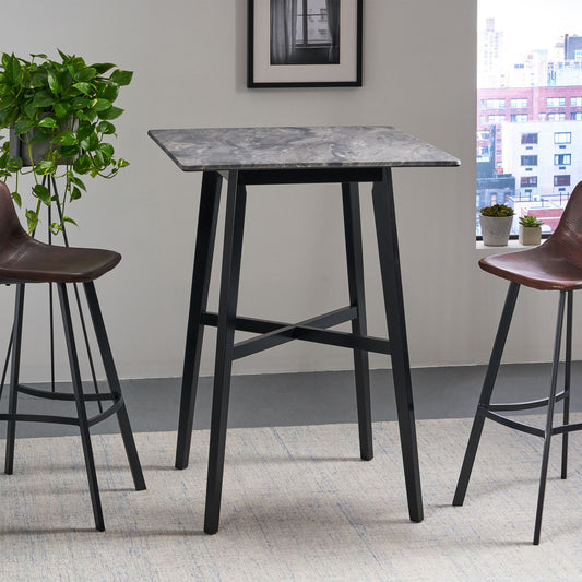 Modern Bar Height Dining Table, Rubberwood Legs And Laminate Table Top, Paladina Marble - Black