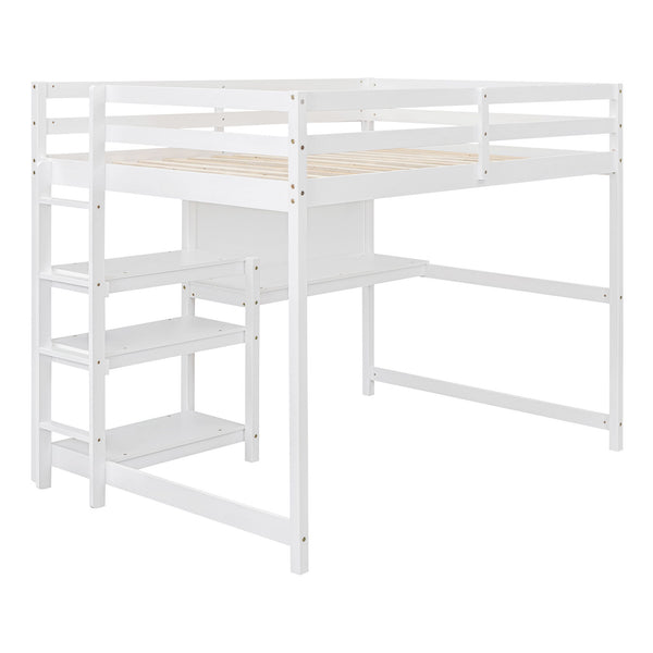 Loft Bed With Shelves, Desk And Writing Board