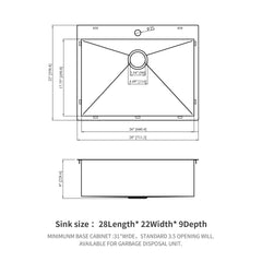 Drop In Kitchen Sink, 16 Gauge Stainless Steel, Topmount