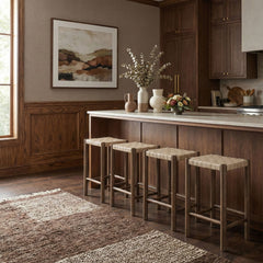 Entwine - Vegan Leather Upholstered Backless Counter Stool - Painted Brown