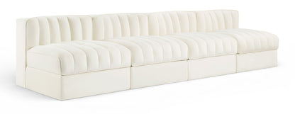 Rummi - Armless Velvet Performance Fabric Upholstered 4 Piece Modular Sofa