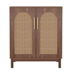 Sideboard Buffet Cabinet With Handwoven Rattan Doors (Set of 2) - Dark Brown