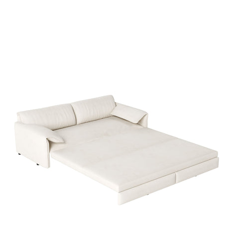 Queen Pull Out Sofa Bed, 3 In 1 Convertible Sleeper Sofa With Side Storage For Living Room - Beige