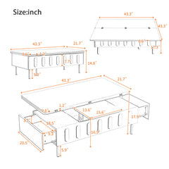 Lift Top Coffee Table With 2 Drawers With Hidden Storage Compartment For Living Room
