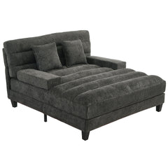 Chaise Bed Lounge Sofa Chair With Adjustable Backrest And LED Light Strip - Gray