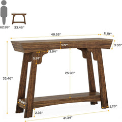 Console Table With 2 Tier Storage - Rustic Brown