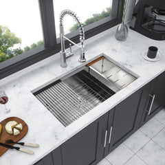 30" Undermount Kitchen Sink 16 Gauge Ledge Workstation - Brushed Nickel