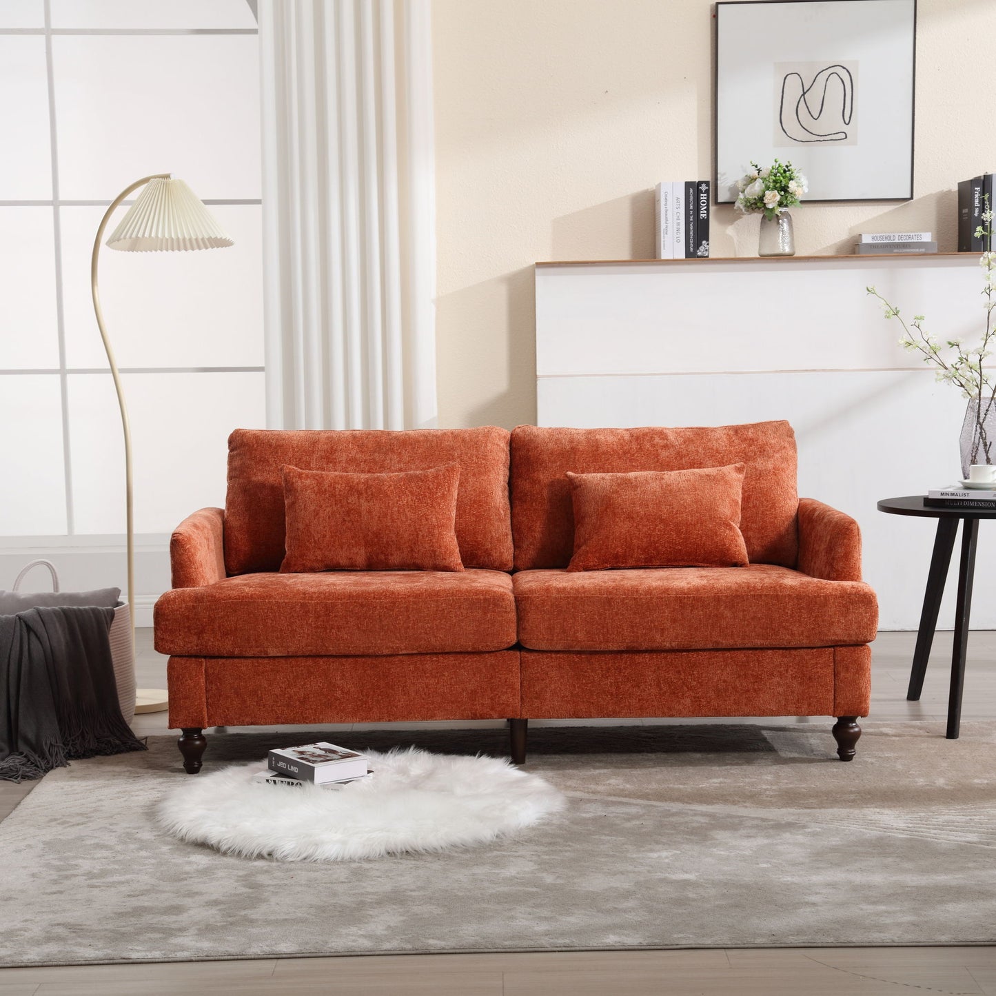 Mid Century Modern Fabric Loveseat Sofa, 2 Seat Upholstered Couch